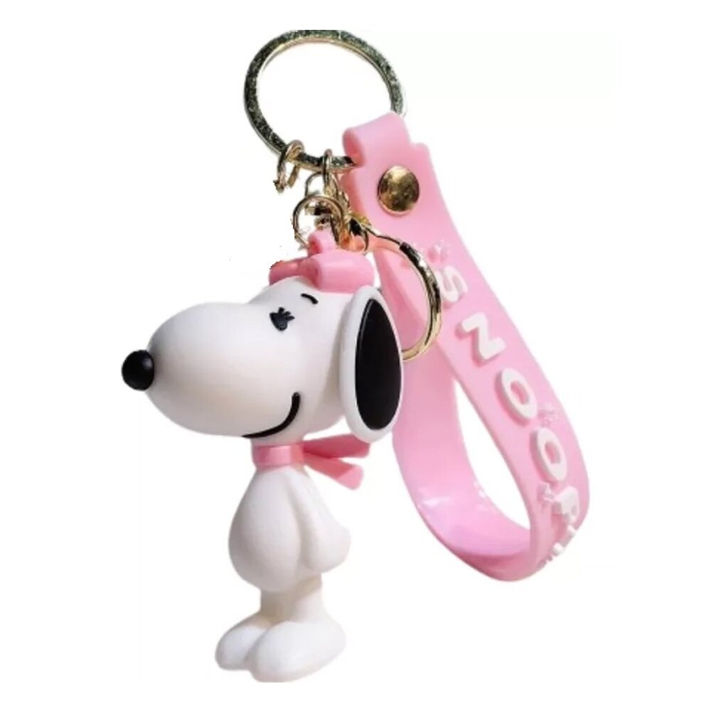 Snoopy Figure Keychain Pink Strap Bell Charm Cute Bag Accessory